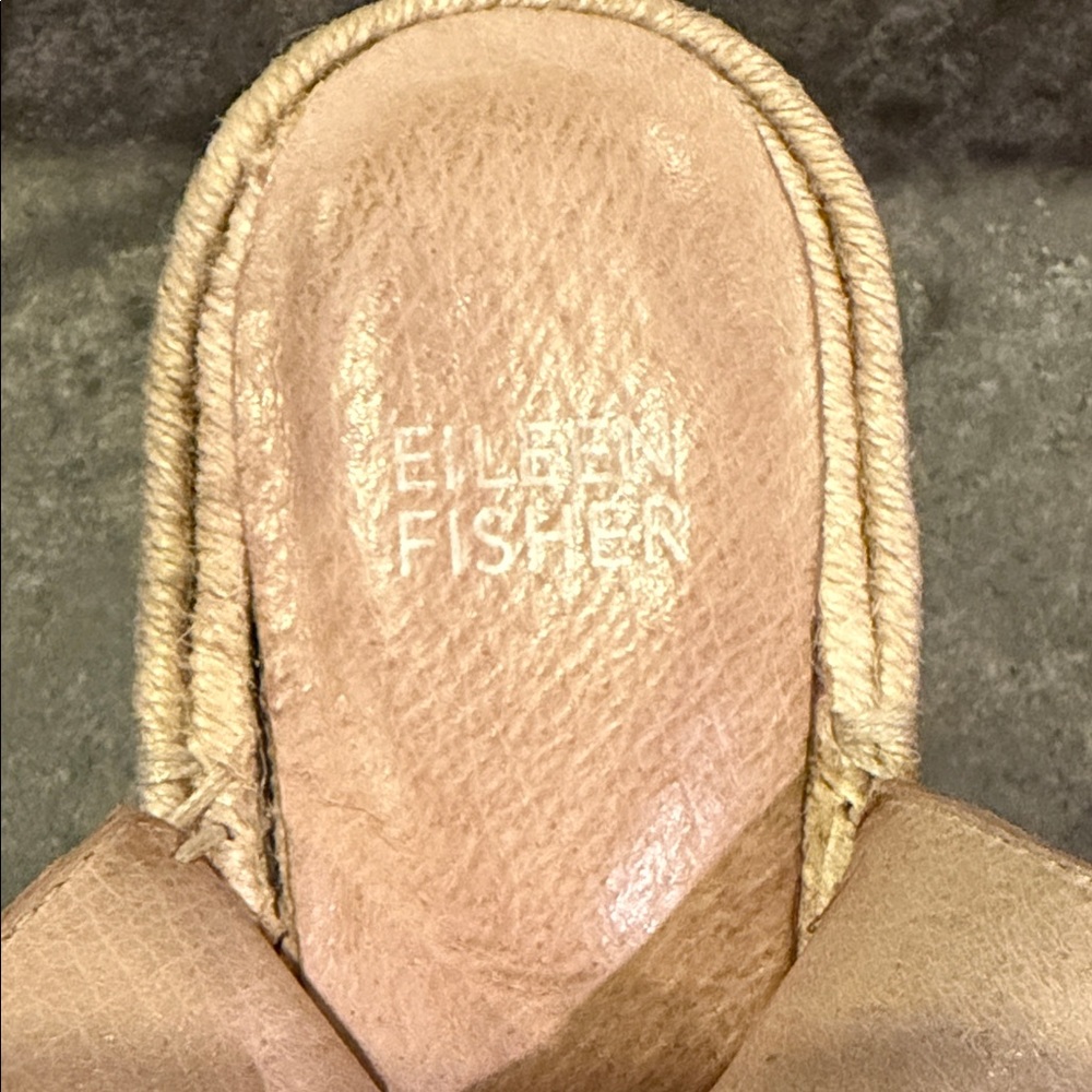Eileen Fisher Tan Leather Strappy Espadrille Wedge Sandals - Picture 4 of 6